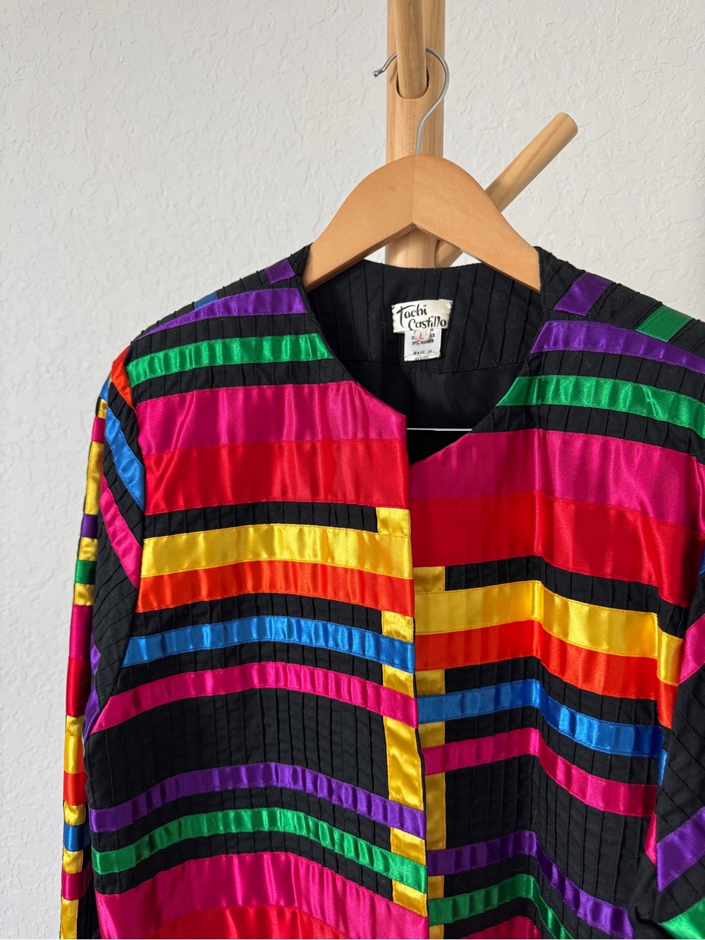 Colorful Striped Satin Button-Down Top - Multicolor - Picture 2 of 5